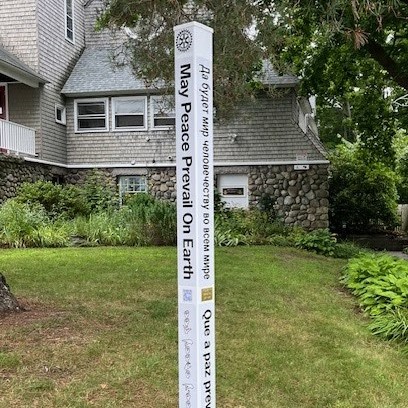 Rotarians, Veterans Agent, and Congregation Dedicate New Peace Pole